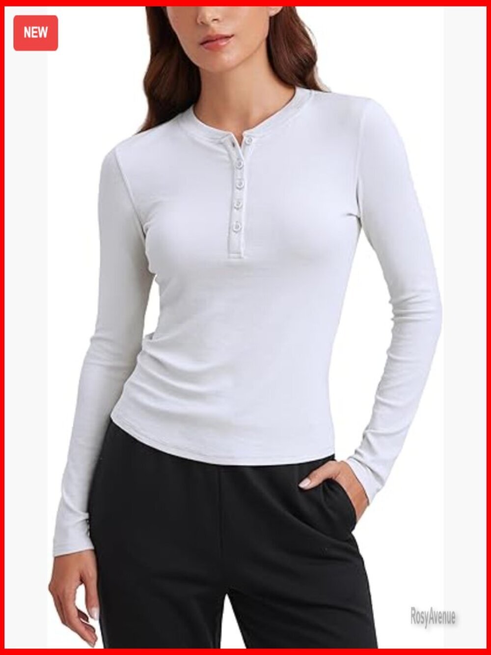 Ribbed Modal Henley Long Sleeve Top Soft Stretchy Fitted Layering Shirt